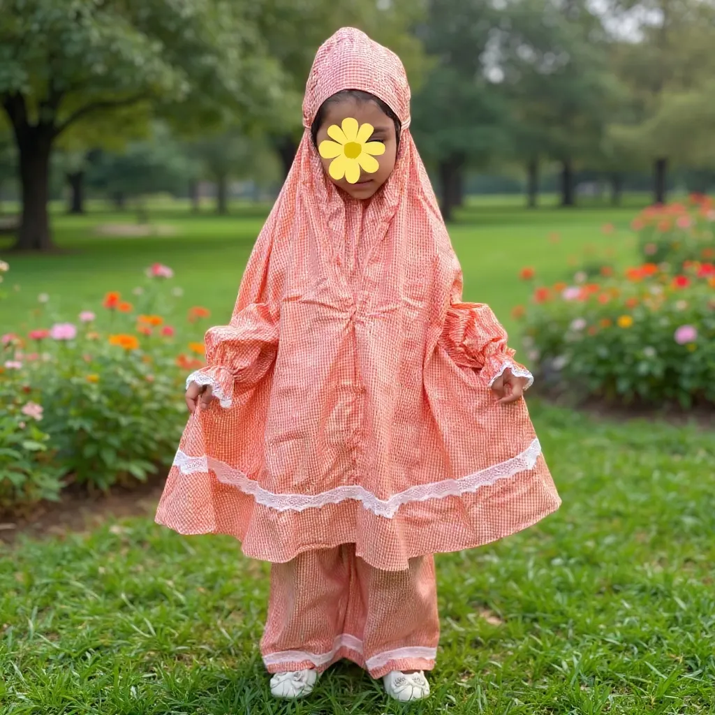 Kids mix Cotton grameen check Khimar Set KCK504