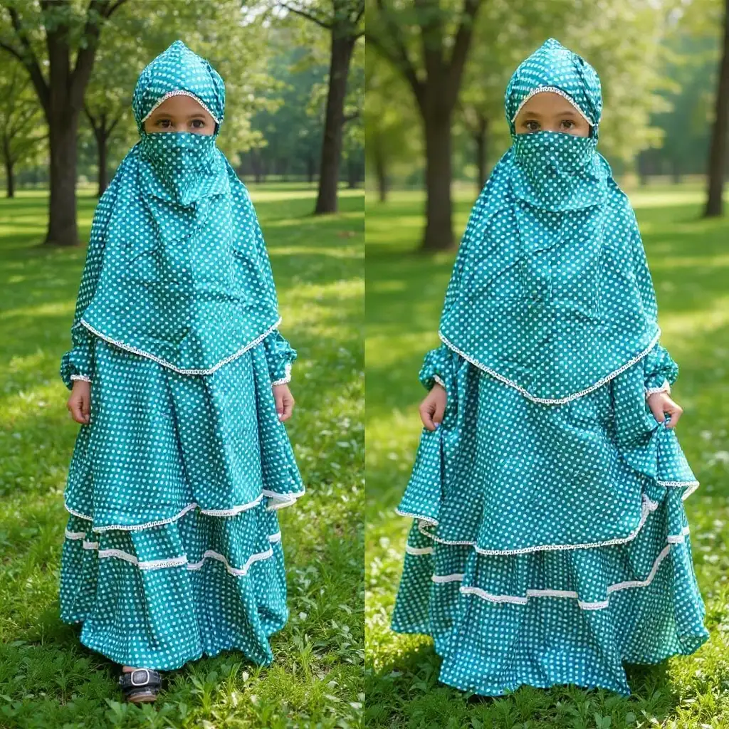Kids Cotton Khimar Set with skart KCK102